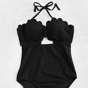 Scallop Trimmed Halter Swimsuit